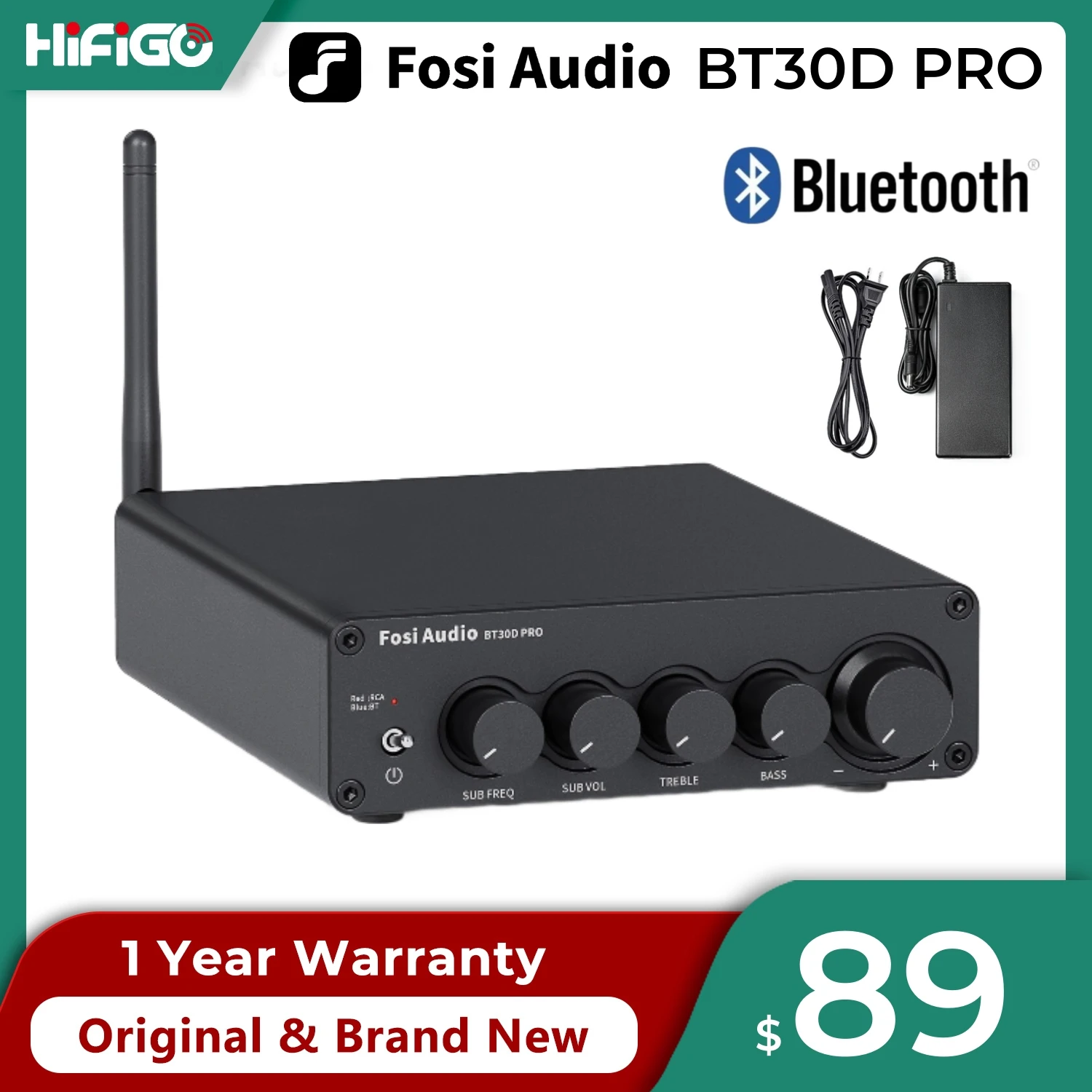 Fosi Audio BT30D PRO Amplificatore di potenza audio Bluetooth Ricevitore audio amplificatore a 2.1 canali per altoparlante subwoofer 165Wx2 + 350W BT30D PRO