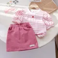 2024 estate bambini neonata 2 pezzi vestiti Set cotone manica corta a righe t-shirt gonne versatili