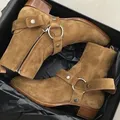 Nuove scarpe in pelle scamosciata marrone/nera catene con fibbia per imbracatura stivali da uomo