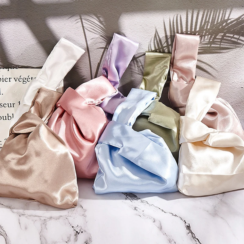 Borsa a mano in seta Vintage da donna giapponese Mini borsa da polso portatile con nodo borsa semplice per ragazze borsa per lo Shopping con chiave per telefono borse pieghevoli