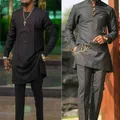Abito tradizionale africano Dashiki nero o-collo abiti eleganti per uomo nuovo 2 pezzi abbigliamento