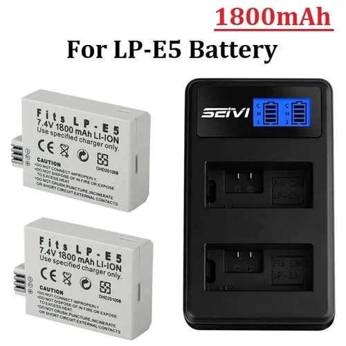 Caricabatterie doppio LED per batteria LP-E5 LP E5 LPE5 da 1800 mAh per Canon EOS Rebel XS, Rebel T1i, Rebel XSi, 1000D, 500D, 450D, Kiss X3,X2,F