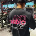 Maglietta in cotone a maniche corte oversize Casual ANTI CARDIO palestra Fitness allenamento
