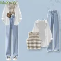 Primavera autunno donna Daily Cozy Clothing Set 2023 coreano Lady Fashion Stripe Vest camicia