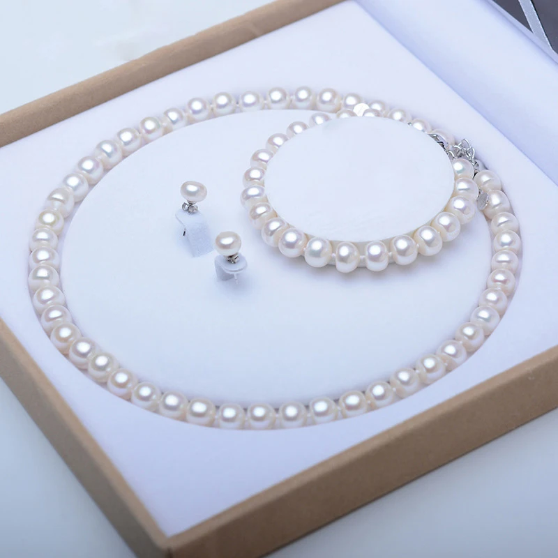 Set di gioielli di perle bracciale con collana di perle d'acqua dolce naturali autentiche orecchini in argento Sterling 925 per regalo donna tendenza 2021