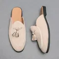 Mezze pantofole estive mocassini a bocca superficiale in pelle scamosciata fondo piatto comoda suola morbida da uomo scarpe Casual firmate mezze pantofole da uomo