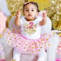 Neonate 2Y Birthday Outfit Cake Smash Outfit Birthday Shirt Tutu + Baby body Set compleanno Princess