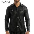 Fashion Nightclub Wear camicie eleganti da uomo Trend Wet Look pelle verniciata manica lunga Slim