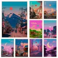 Night City Pop Kyoto Poster Osaka Tower City Street Midnight Matsuri Pink Wall Art Painting Wall Art