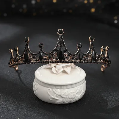 Accessori per capelli da sposa alla moda con corona di strass di cristallo nero Queen Prom diadema