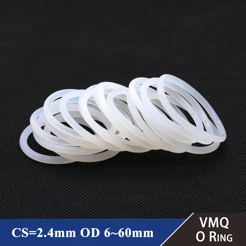 10/50 pezzi guarnizione anello in silicone bianco per uso alimentare CS 2.4mm diametro esterno 6 ~ 60mm rondella impermeabile in gomma VMQ anello O-ring anello di tenuta in silicone