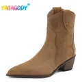 YATAGODY taglia 34-43 stivali da Cowboy occidentali da donna scarpe invernali con tacco spesso in