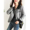 Zoki elegante giacca in Tweed grigio bottoni moda donna autunno Casual cappotto corto coreano Office