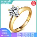 YANHUI Trendy colore oro giallo anello in argento tibetano solitario 8mm 2.0ct Zirconia pietra fedi