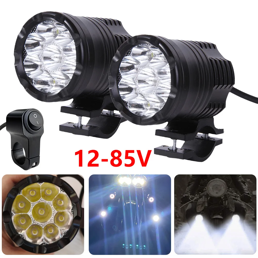 Fari ausiliari a 9 LED per faretti moto 12-85V Fari fendinebbia universali anteriori lampeggianti a lungo raggio aggiuntivo Farol Moto