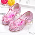 Disney Princess Elsa scarpe in pelle scarpe con tacco alto per ragazze moda scarpe rosa blu per