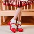 Lolita Style Girls Cosplay Mary Jane scarpe tacco quadrato primavera autunno lucido PU pelle