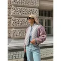 Cappotto In cotone reversibile trapuntato con fiore stampato da donna manica lunga aperto davanti