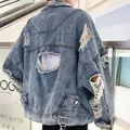 Giacca di Jeans strappata alla moda Y2K Streetwear invecchiato Hip Hop Jeans con buco rotto giacche