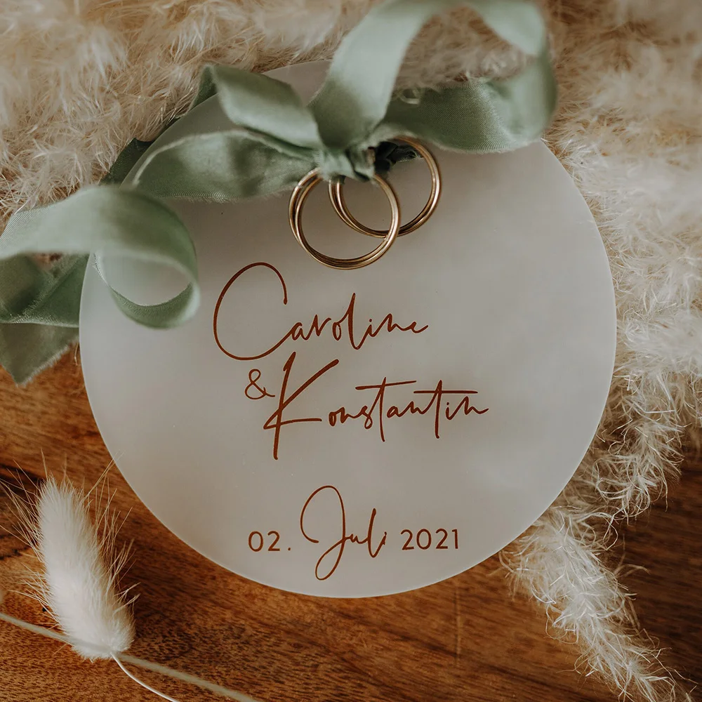 Regalo per lei Anello personalizzato Piatto Anello di fidanzamento per matrimonio Cuscino con nastro Anello acrilico personalizzato Decorazione di nozze ricordo