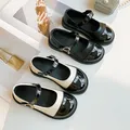 Bambini Mary Janes eleganti scarpe da bambina in morbida pelle quattro stagioni nero bianco classico