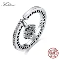 KALETINE White Snowflake Ring Women 925 Sterling Silver Rings Radiant Heart CZ Stones Pendant