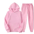 2Pcs Sport Suit Fitness Solid Color Women's Tracksuits Hooded Pullover Sweatpants Sweatshirt Casual