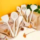 Heat Resistant Silicone Cooking Utensil Set White Spatula Soup Spoon Brush Ladle Pasta Colander