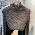 Camicia a maniche lunghe in maglia a collo alto da donna a maniche lunghe autunno e inverno sezione