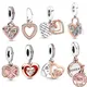 Rose Gold Plated Original Infinity Entwined Hearts Double Dangle Charm Bead Fit Pandora Bracelet 925