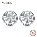 Modian 100% Real 925 Sterling Silver Round Vintage Round Tree Of Life Stud Earrings Fashion Luxury