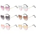 Heart Sunglasses Rimless Metal Frame Heart Shaped Sunglasses Gradient Lens Love Heart SunGlasses