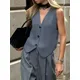 Tossy Knit Casual Ribbed Vest Cardigan For Women Solid Slim V-Neck Sleeveless High Waist Outwear