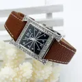 Mmysterious Black Female Square Shaped WristWatch Leather Rhinestone Designer Lady Clock Women Dress