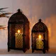 2Pcs Metal Candle Holder Black Candle Lantern Decorative Hanging Lantern with Hollow Pattern for
