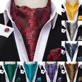 Hi-Tie 100% Silk Adult Men's Cravat Ascot Tie Set Black Red Paisley Ascot Cravat for men Scrunch