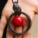 Red White Pearl Ball Pendant Long Necklaces New Circles Simulated Women Black Chain Maxi Necklace