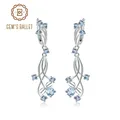 GEM'S BALLET Flower Design 3.89t Natural Sky Blue Topaz Gemstone Drop Earrings For Bridal 925