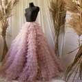 Custom Made Hot Gorgeous Dusty Pink Ruffles Bridal Tulle Skirts A-line Tiered Puffy Tutu Skirt