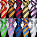 Fashion Stripe Men Tie Silk Red Gold Handkerchief Cufflink Set Exquisite Neckties Groom Wedding Gift