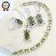 Green Peridot 925 Silver Jewelry Set for Women with Bracelet Earrings Necklace Pendant Ring Party
