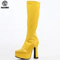 JIALUOWEI New Fashion Women FUNTASMA 4" Chunky Heel Platform GOGO Boot Knee High Boot sexy Leather