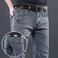New Korean Style Luxury Brand Designer Streetwear Grey Stretchy Denim Pants for Men Casual Jeans