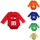 Funny Newborn Baby Onesie Bodysuit Novelty Graphic M&M Candy Face Colorful Long Sleeve Spring Autumn