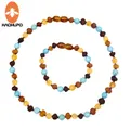 HAOHUPO Amber Teething Bracelet/Necklace for Baby with Natural Turquoise Anti Flammatory