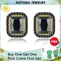 Natural Black Spinel Sterling Silver Yellow Gold Plated Stud Earring 5.8 Carats Genuine Gemstone