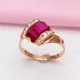 585 Purple Gold Plated 14K Rose Gold Inlaid Ruby Rings For Women Geometric Opening Unique Charm