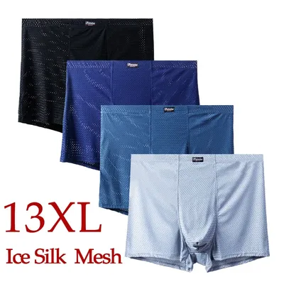 13XL-3XL Mesh Hole 4PCS Men Boxer Underwear Boxer Shorts Men Sex Underwear Man Underwear Light Soft