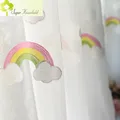 Cartoon Rainbow Clouds Embroidered Tulle Children Curtains for Kids Bedroom Window Treatments