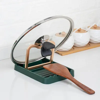 Kitchen Spoon Rest and Pot Lid Holder Removable Pan Pot Cover Rack Shelf Stand Holder Home Kitchen